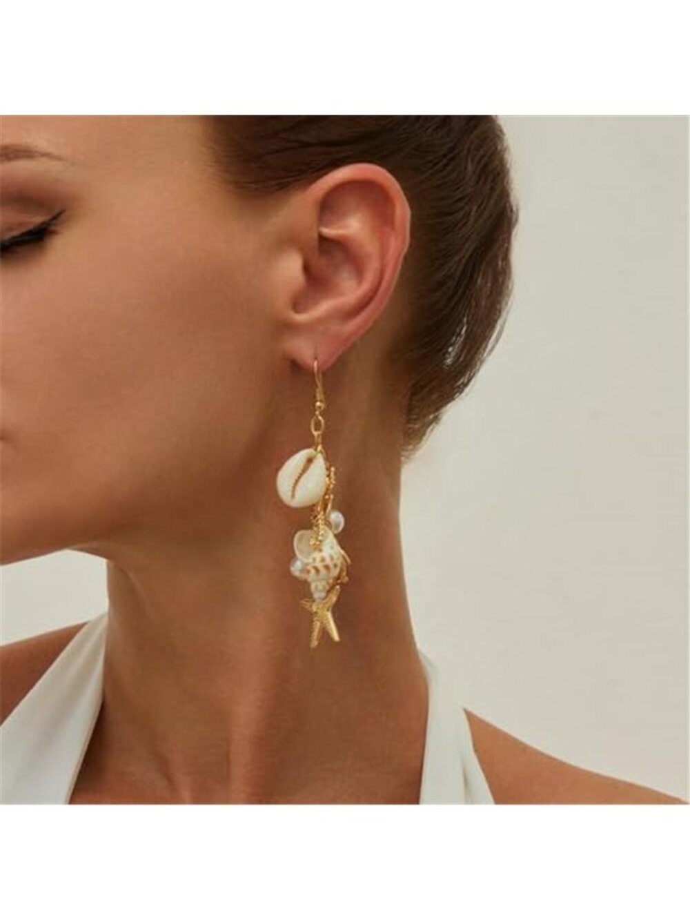 Beach Seashell Pearl Dangle Earrings - Picture 2 of 3